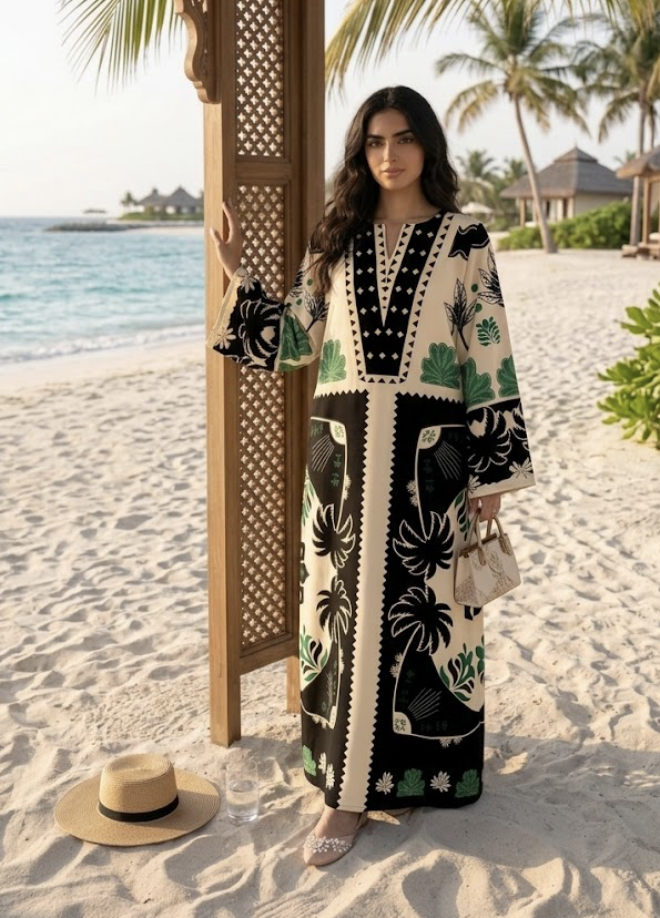 Zareen Palm Luxe Kaftan